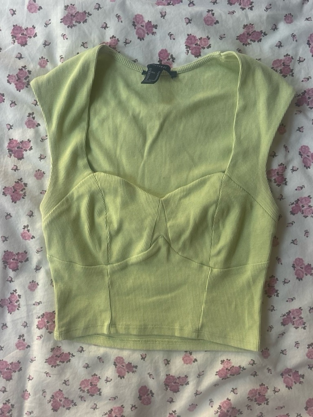 Forever 21 Lime Green Ribbed Bustier Crop Top